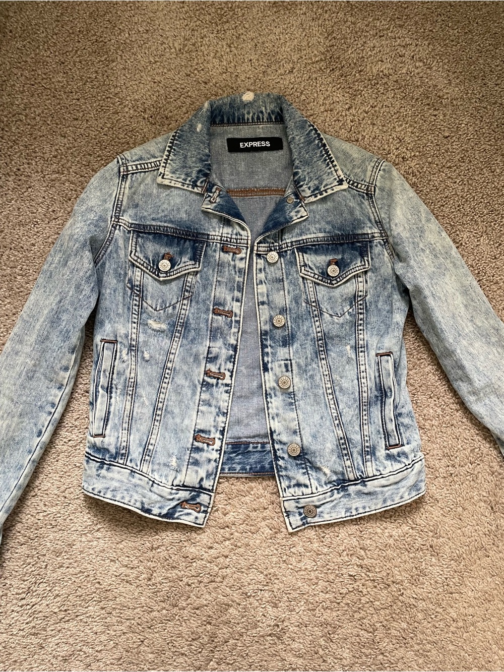 Express Light Acid-Wash Denim Jacket in Faded Blue
